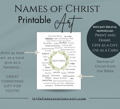 Names of Christ Printable - Christian Wall Art & Christmas Gift