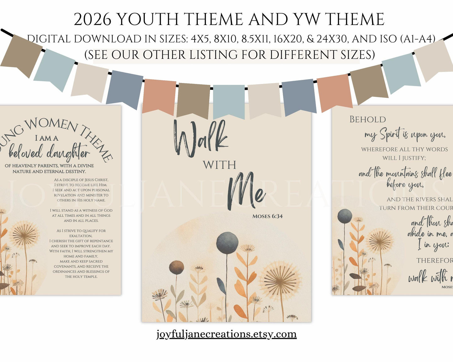 2026 LDS Youth Theme Bulletin Board Kit - "Walk with Me" Complete Digital Package