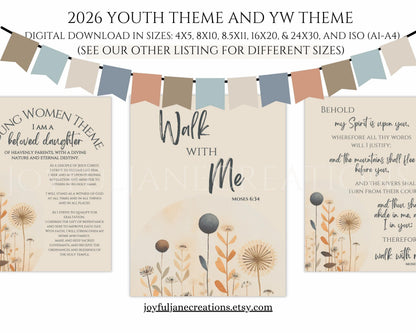 2026 LDS Youth Theme Bulletin Board Kit - "Walk with Me" Complete Digital Package