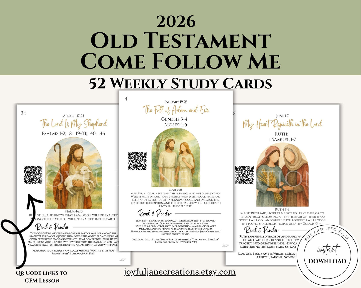 2026 Come Follow Me Old Testament Study Cards - LDS Weekly Scripture Printables