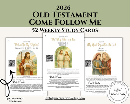 2026 Come Follow Me Old Testament Study Cards - LDS Weekly Scripture Printables