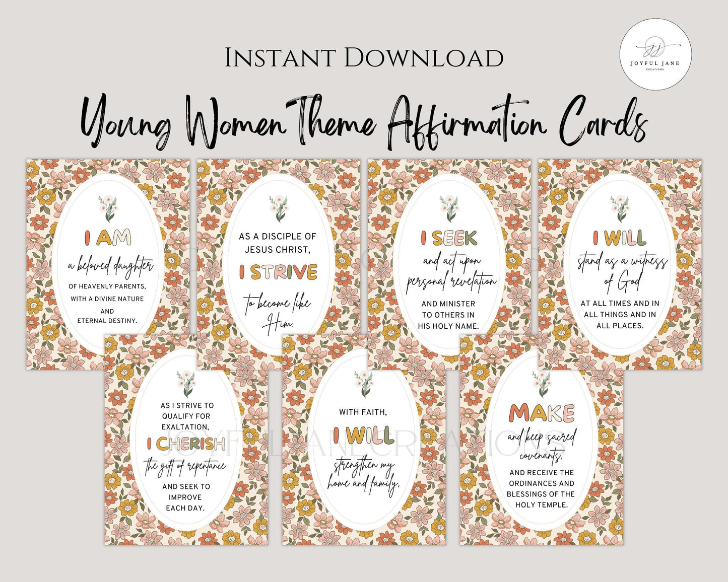 LDS Young Women Theme Affirmation Cards - "I Am a Disciple of Jesus Christ" Printable Set