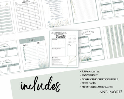 LDS Relief Society Presidency Planner - 2026 Editable Binder with Newsletter & Calendar