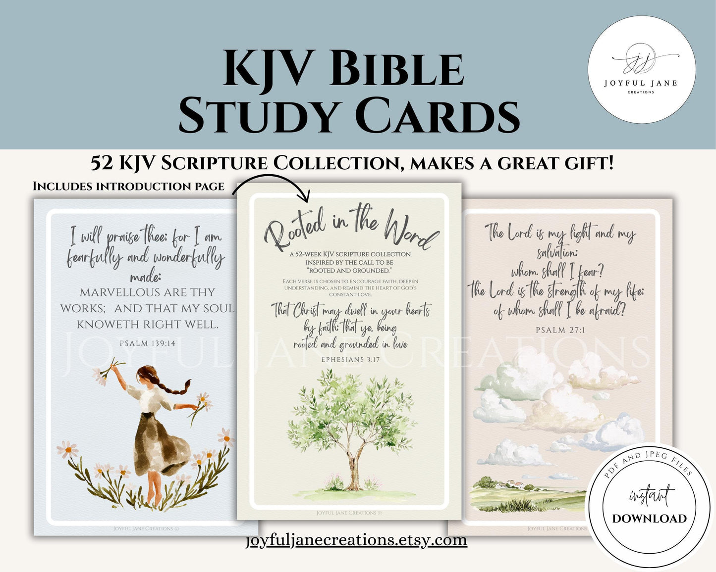 KJV Scripture Cards - 52 Week Bible Study & Memorization Set "Rooted and Grounded"