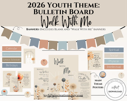 2026 LDS Youth Theme Bulletin Board Kit - "Walk with Me" Complete Digital Package