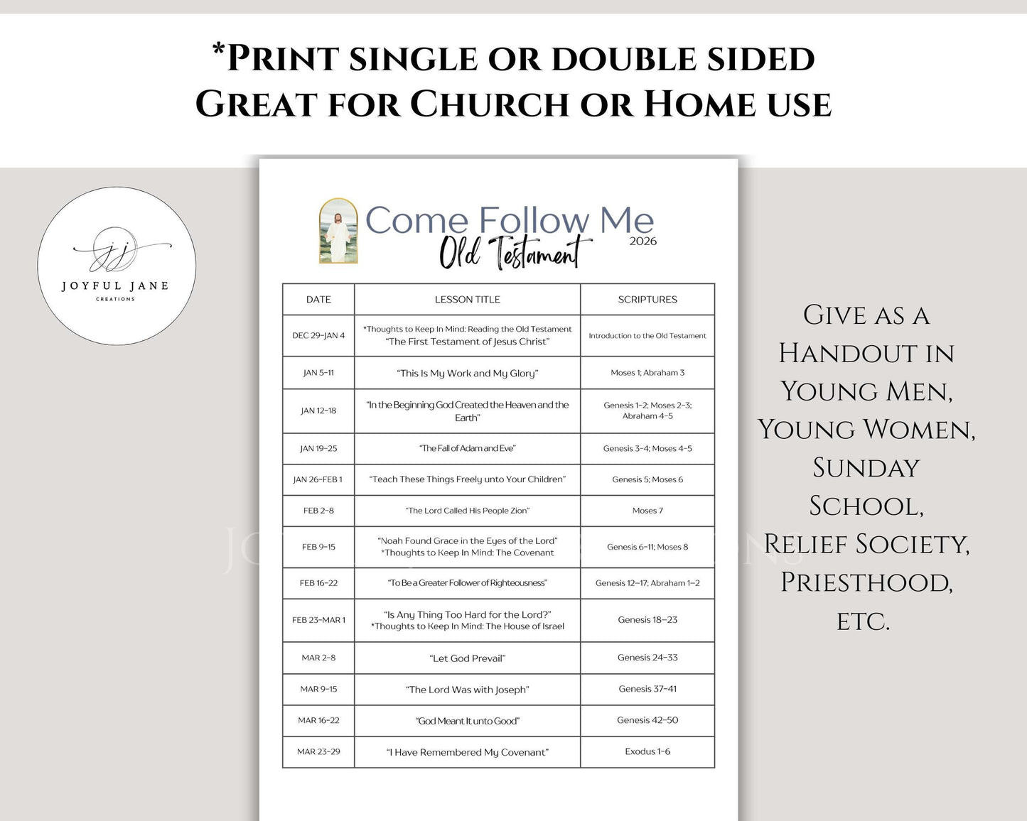 Come Follow Me 2026 Old Testament Schedule - LDS Sunday School Reading Chart