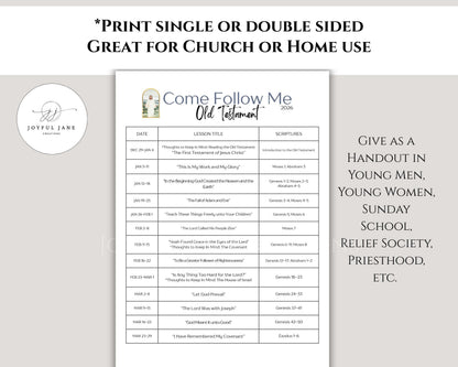 Come Follow Me 2026 Old Testament Schedule - LDS Sunday School Reading Chart