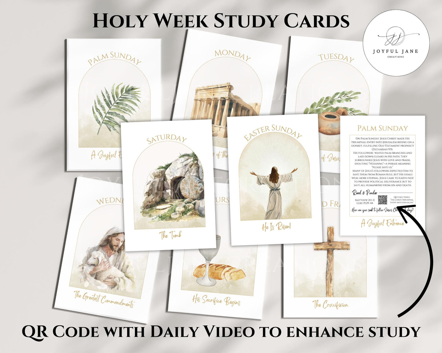 Holy Week Study Cards - Easter Story Printables with QR Code Videos