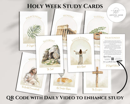 Holy Week Study Cards - Easter Story Printables with QR Code Videos