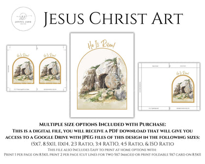 "He is Risen" Easter Wall Art - Jesus Christ Victorious Holy Week Printable