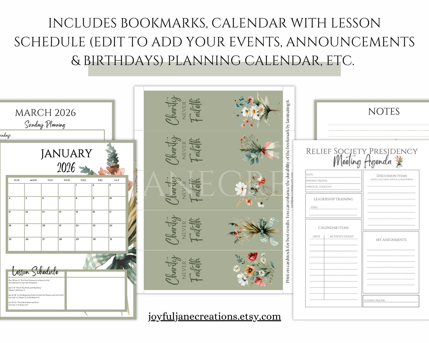 LDS Relief Society Presidency Planner - 2026 Editable Binder with Newsletter & Calendar