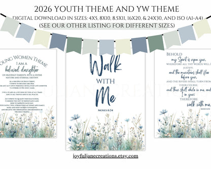 2026 LDS Youth Theme Bulletin Board Kit - "Walk with Me" Complete Digital Package