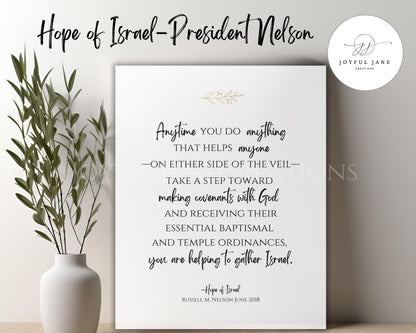 "Hope of Israel" Russell M. Nelson Quote - Gathering Israel Printable with QR Code