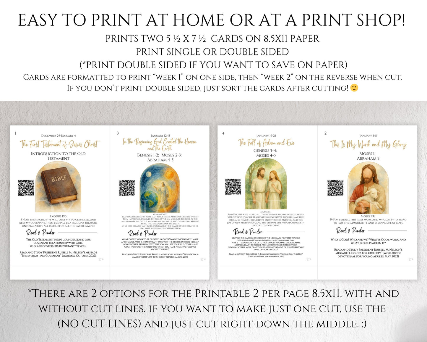 2026 Come Follow Me Old Testament Study Cards - LDS Weekly Scripture Printables