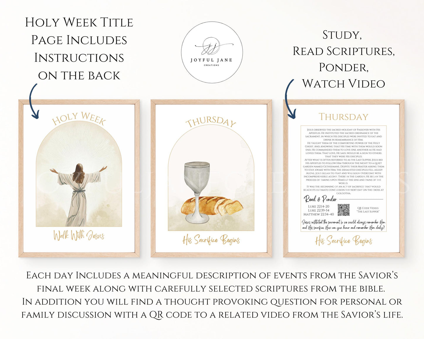 Holy Week Study Cards - Easter Story Printables with QR Code Videos