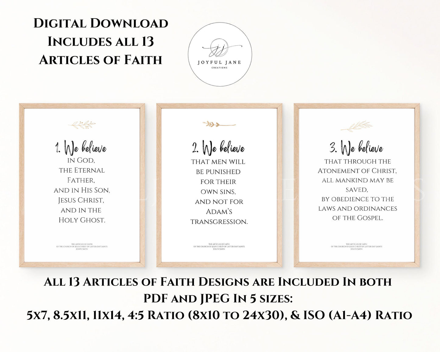LDS Articles of Faith Printable Posters - 13 Individual Prints for Primary & Home