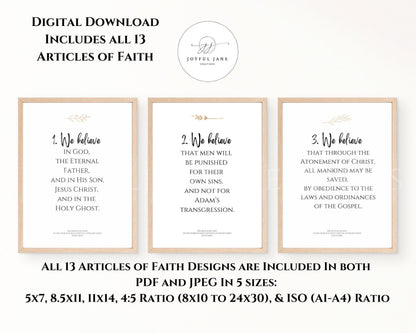 LDS Articles of Faith Printable Posters - 13 Individual Prints for Primary & Home