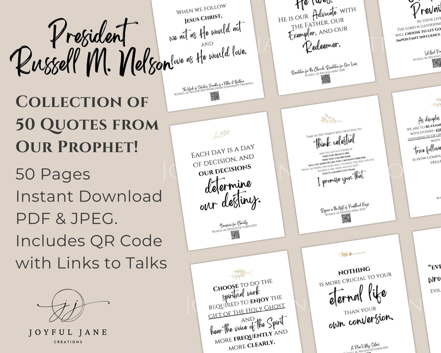 President Russell M. Nelson - 50 Printable Quote Cards with QR Codes - Digital Download
