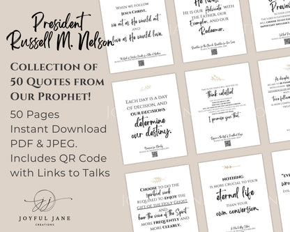 President Russell M. Nelson - 50 Printable Quote Cards with QR Codes - Digital Download