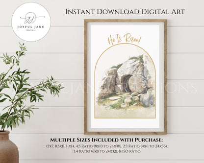 "He is Risen" Easter Wall Art - Jesus Christ Victorious Holy Week Printable