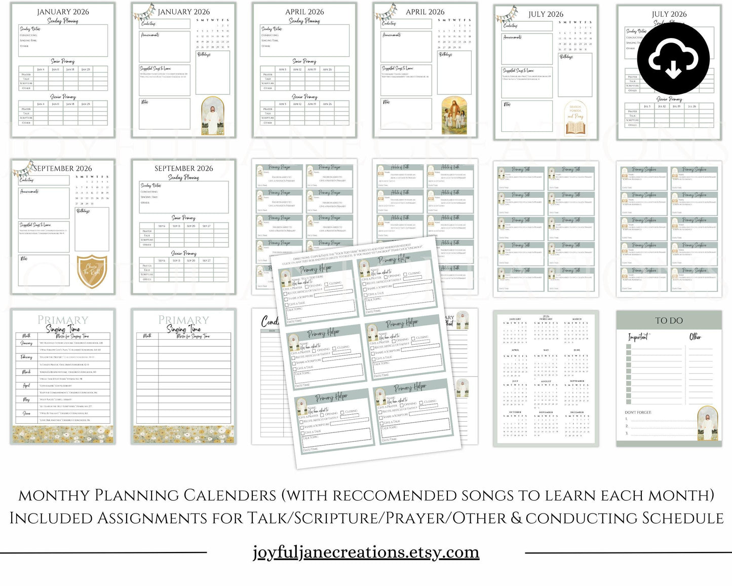2026 LDS Primary Presidency Planner - Editable Binder with Music Schedule & Calendars
