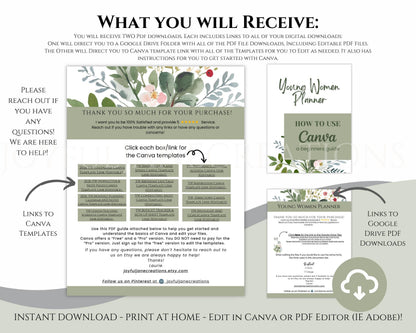 2026 Young Women Presidency Planner - "Walk with Me" Editable LDS Youth Theme Binder