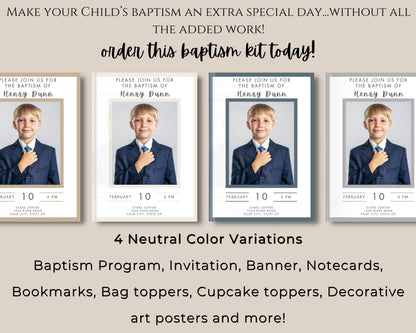 LDS Baptism Kit Bundle - Editable Invitation, Program & Decorations - Neutral Colors