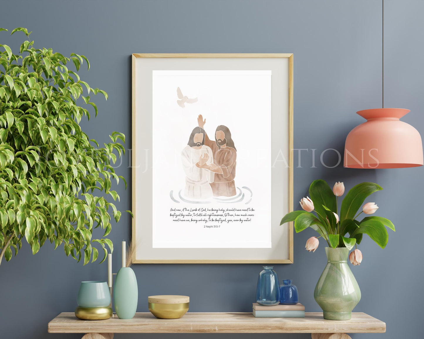 Jesus Baptism Art - Vintage Style Christian Printable for Home & Primary