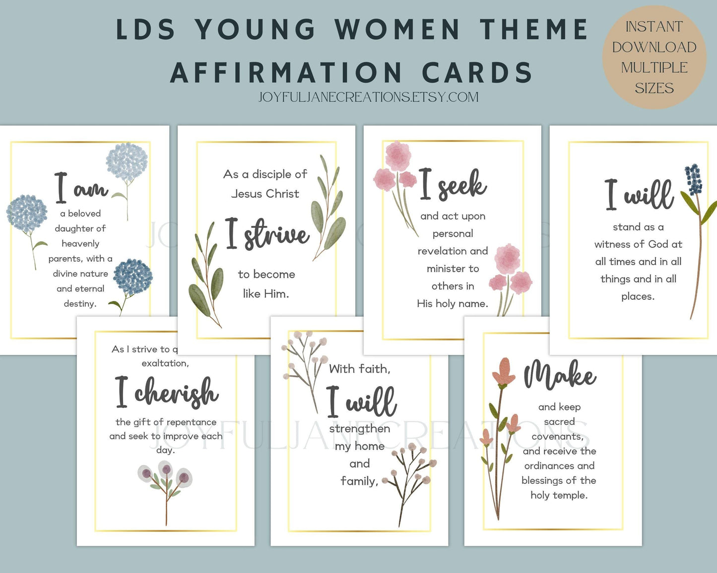 LDS Young Women Theme Affirmation Cards - "I Am a Disciple of Jesus Christ" Printable Set