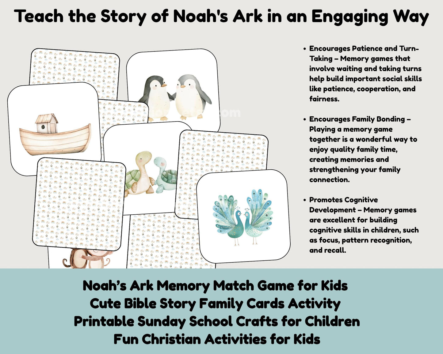 Noah's Ark Memory Match Cards - Bible Activity Printable for Kids & Sunday School - Digital Download