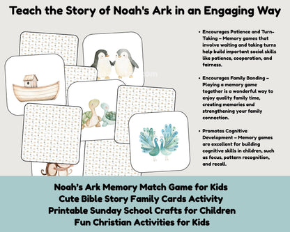 Noah's Ark Memory Match Cards - Bible Activity Printable for Kids & Sunday School - Digital Download