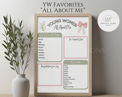 Young Women All About Me Printable | LDS YW Digital Download